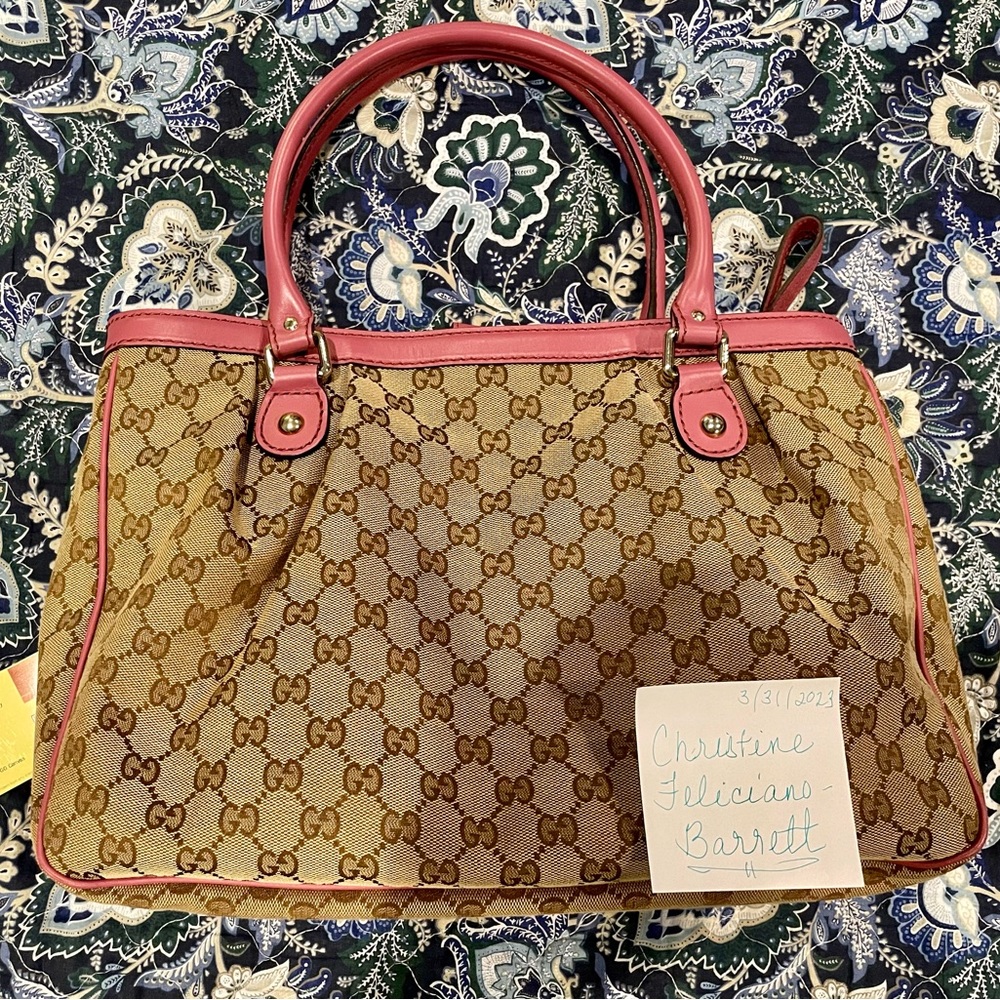 Gucci Sukey Top Handle Medium Tote GG Canvas with Mauve/Rose Leather Trim - Picture 6 of 15